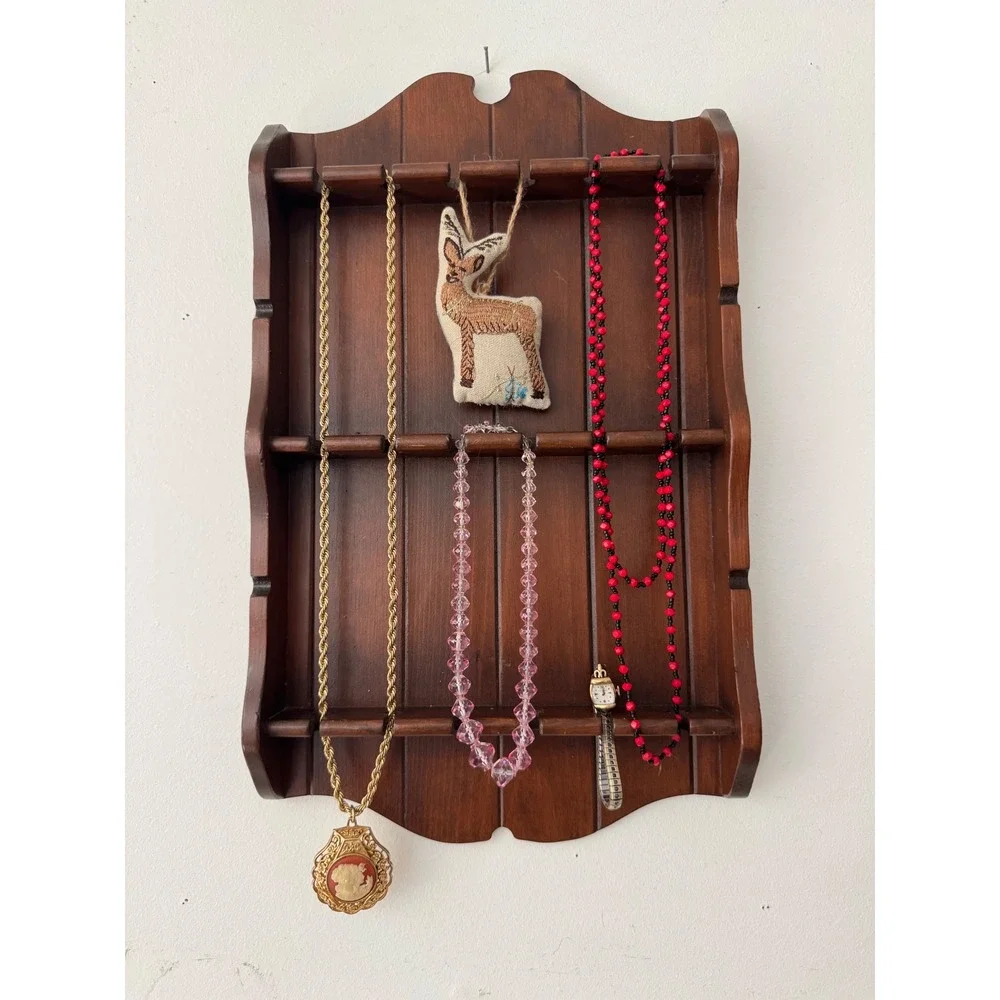 Vintage Wood Wall Spoon Rack 3-Tier Cottagecore Jewelry Floral Display Shelf